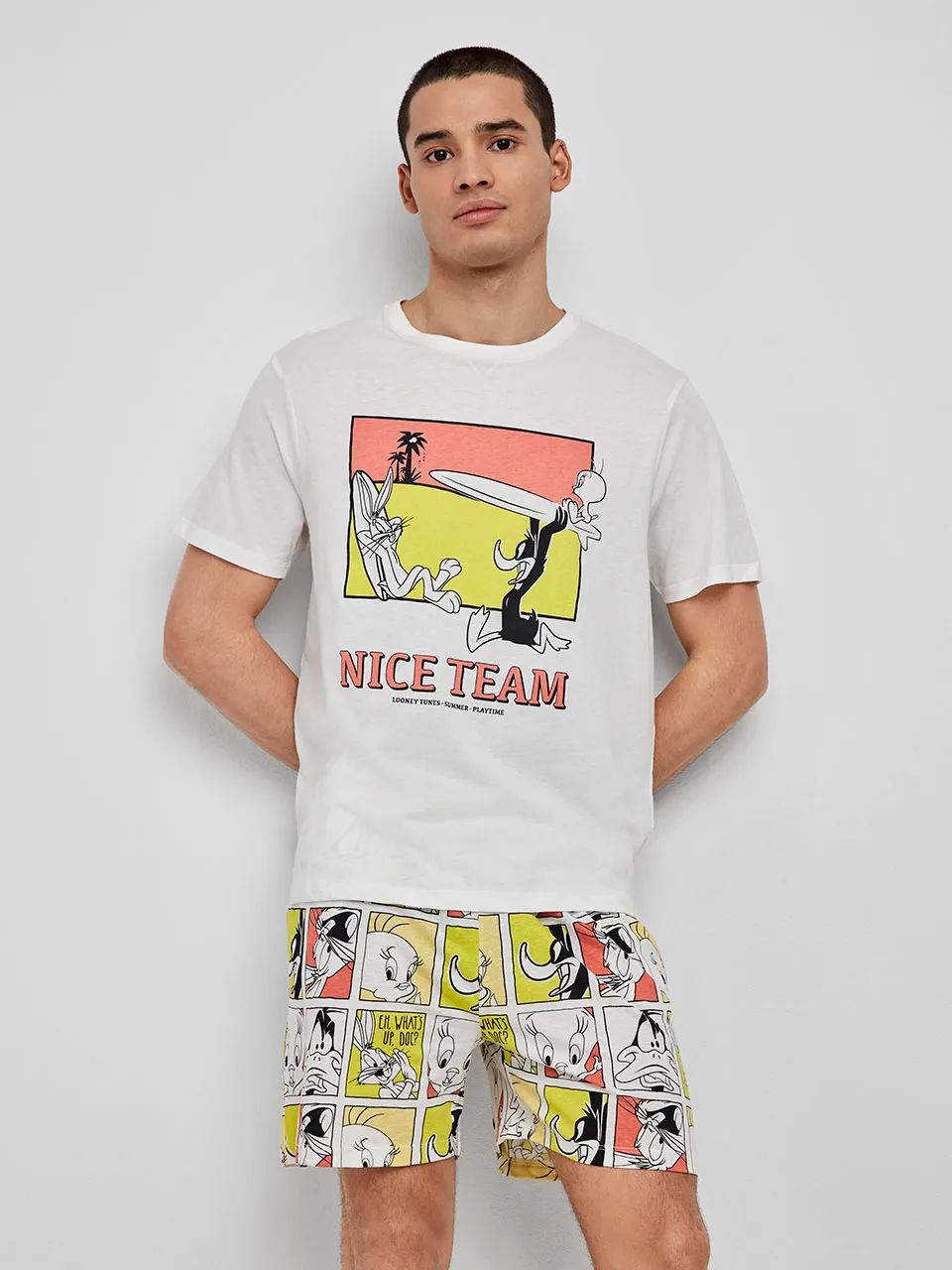 Pijama Gisela hombre corto verano Looney Tunes blanco 20276