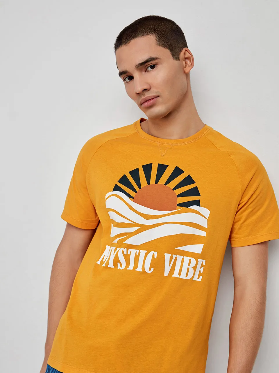 Pijama Gisela hombre corto verano mostaza algodón 20273