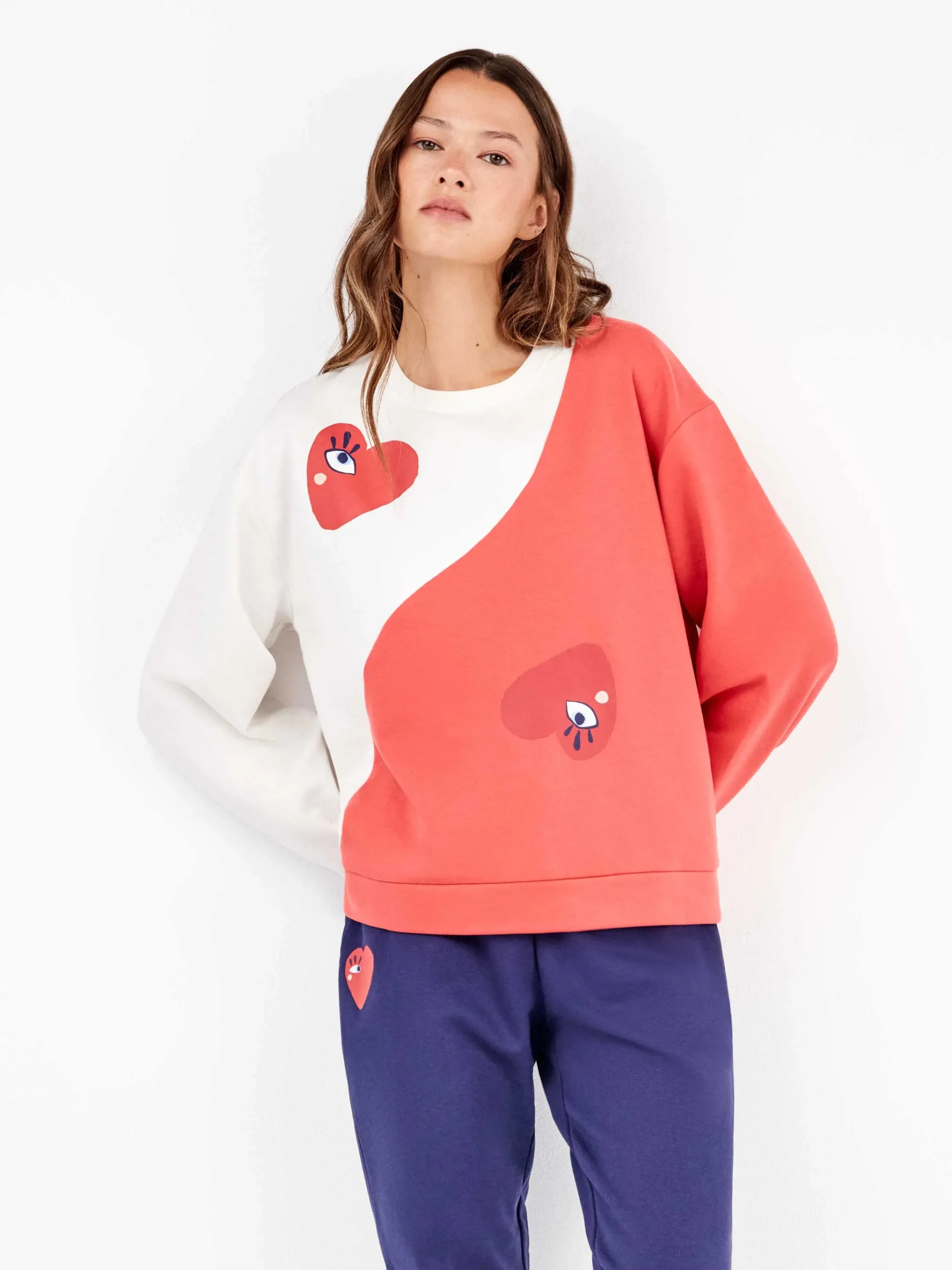 Pijama Gisela mujer en felpa perchada motivos corazones 20327