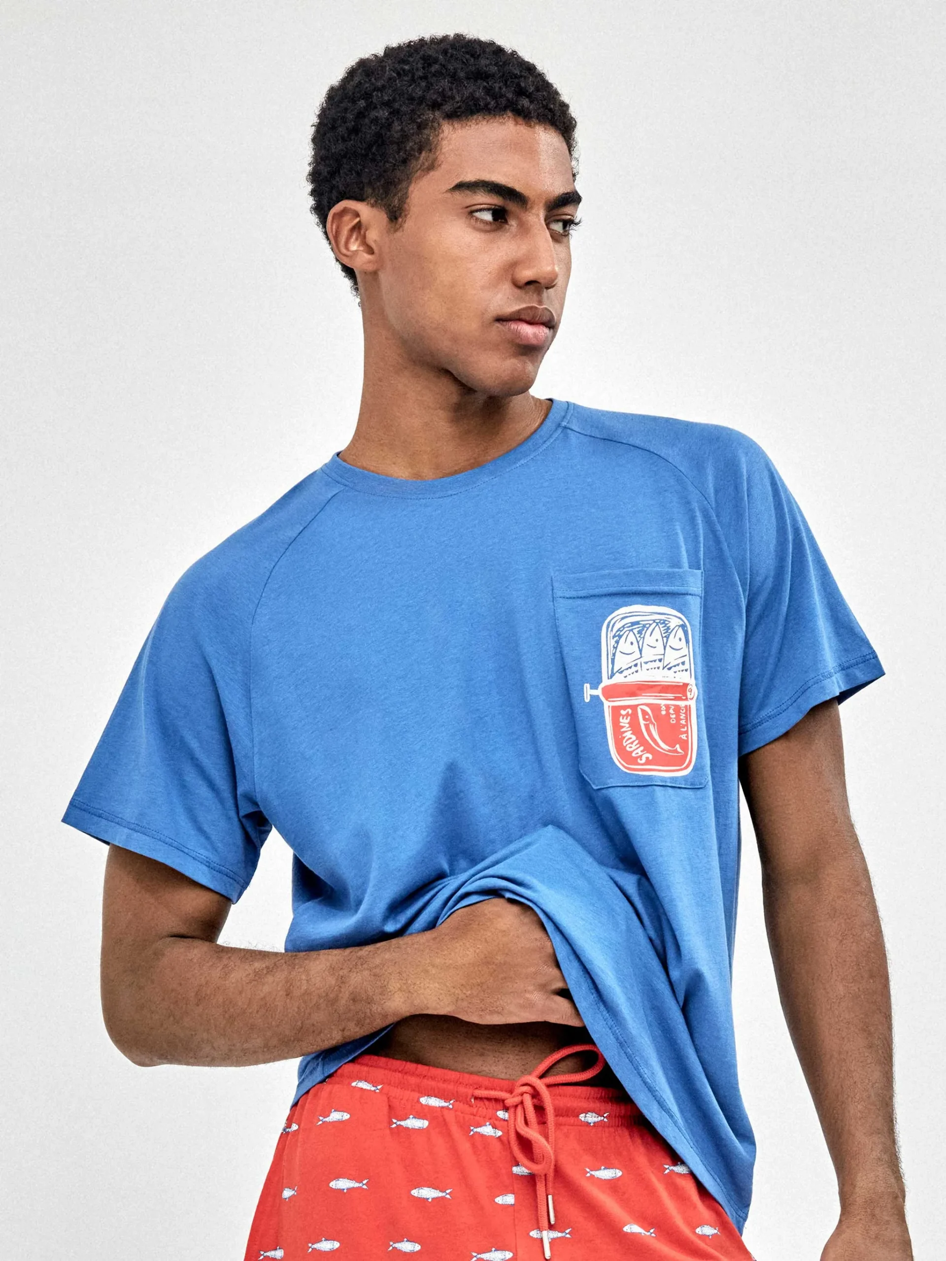 Pijama Gisela hombre manga corta azul estampado marino 20406